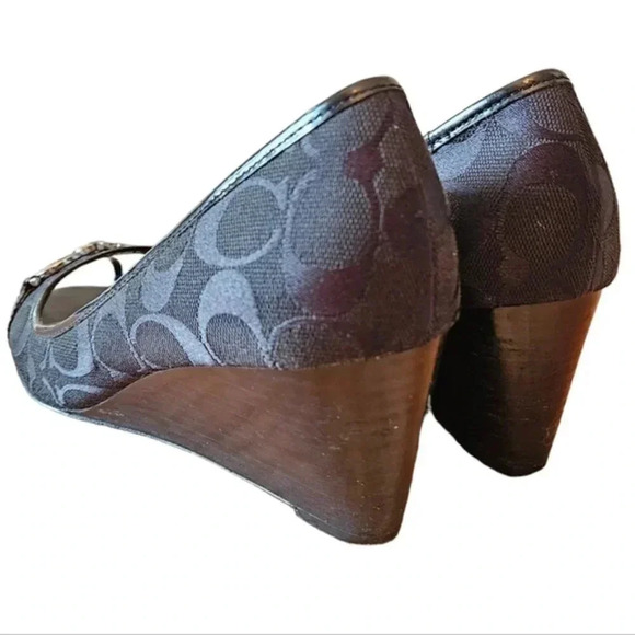Coach Monogram Wedge Canvas Black Heel Shoes Size 8 Black. - Picture 9 of 12